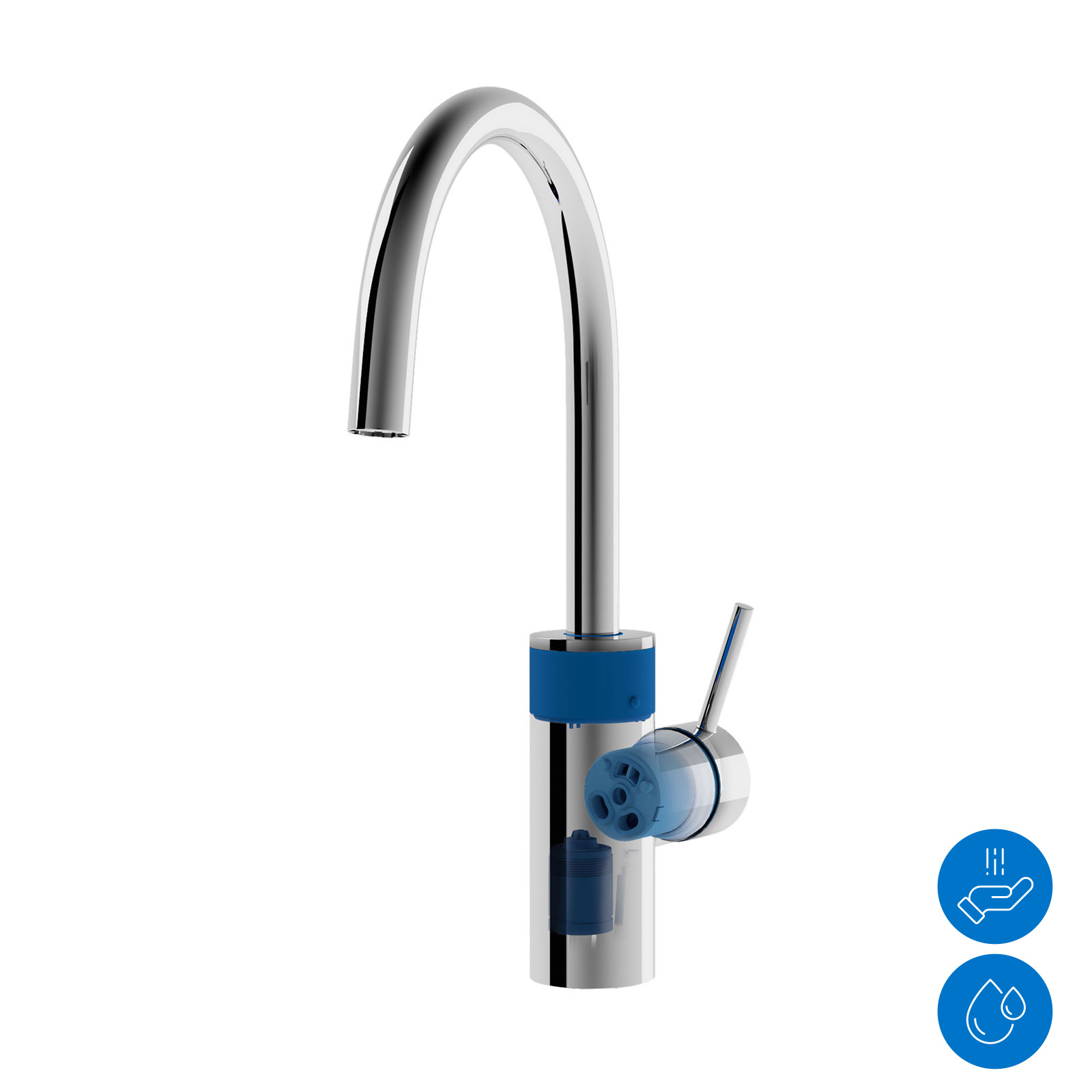 Kitchen faucet - single lever mixer and sensor combined for touch-free function